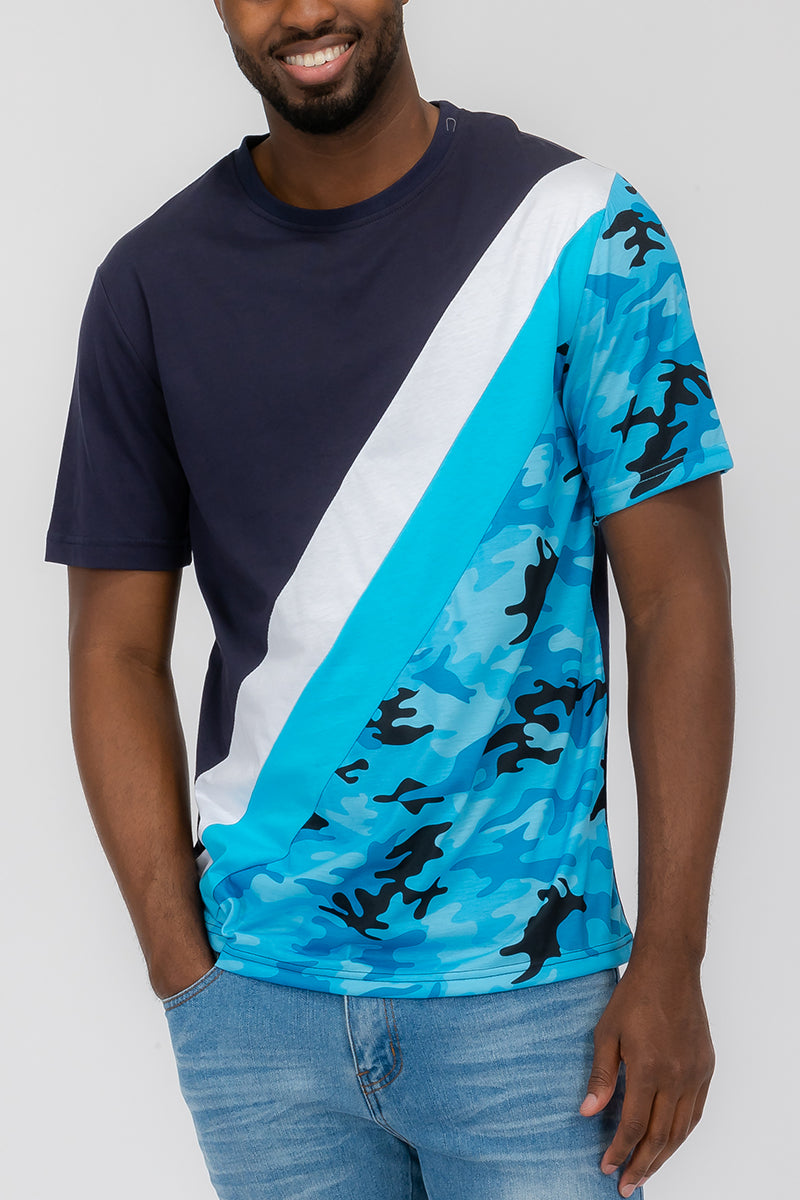 HALF CAMO COLOR BLOCK TSHIRT