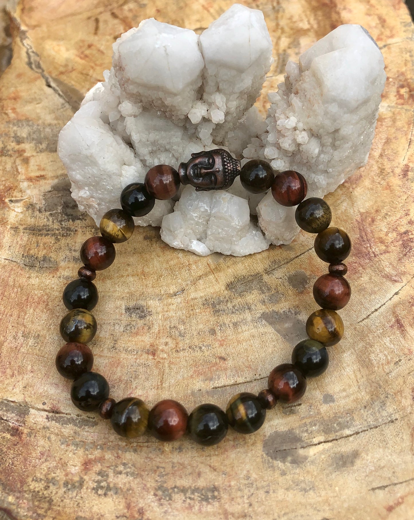 Multi Tiger Eye & Buddha Gemstone Stretch Bracelet