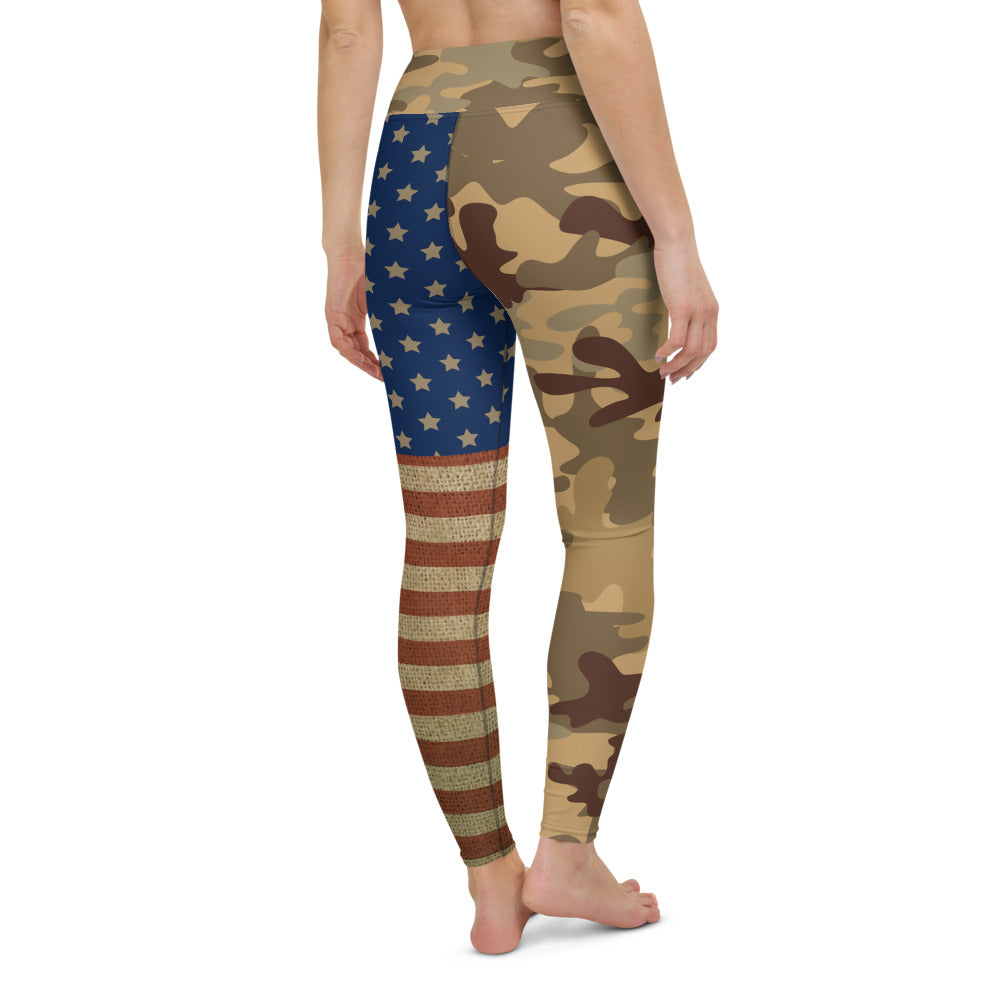 High Waist Patriotic Camo USA Flag Leggings