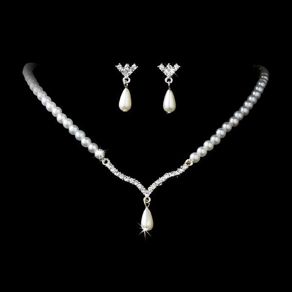 Bridal Wedding Jewelry Set Crystal Rhinestone Teardrop Pearl Soft V