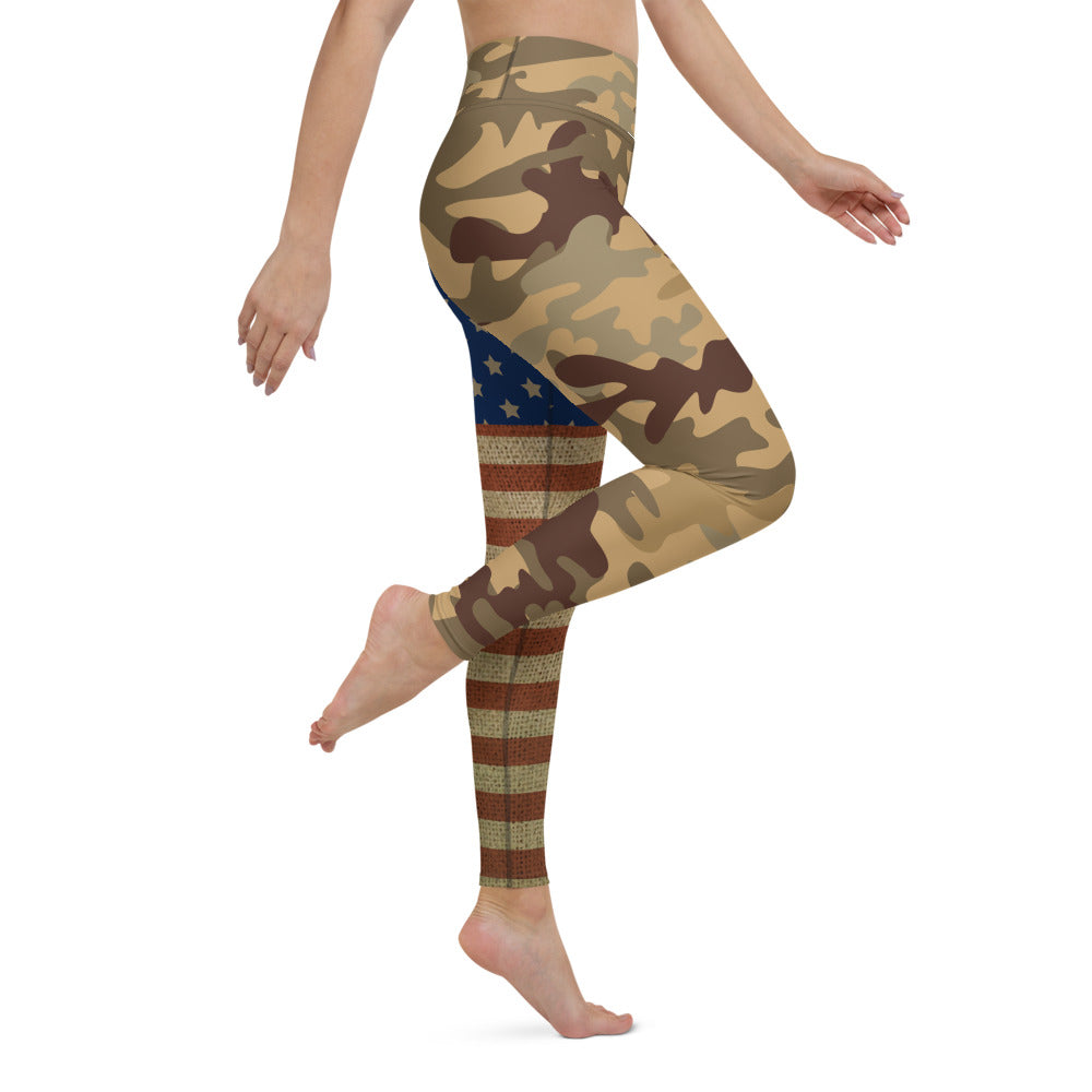 High Waist Patriotic Camo USA Flag Leggings