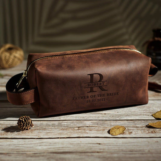 Father Of The Bride Gift, Leather Dopp Kit, Mens Toiletry Bag