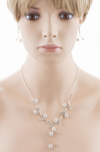 Bridal Wedding Jewelry Set Floral Vine Pearl Rhinestone