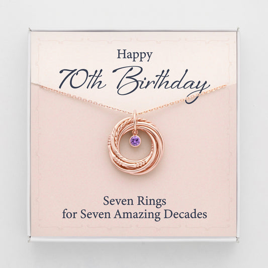 70th Birthday Gift Necklace For Her 7 Rings 7 Decades