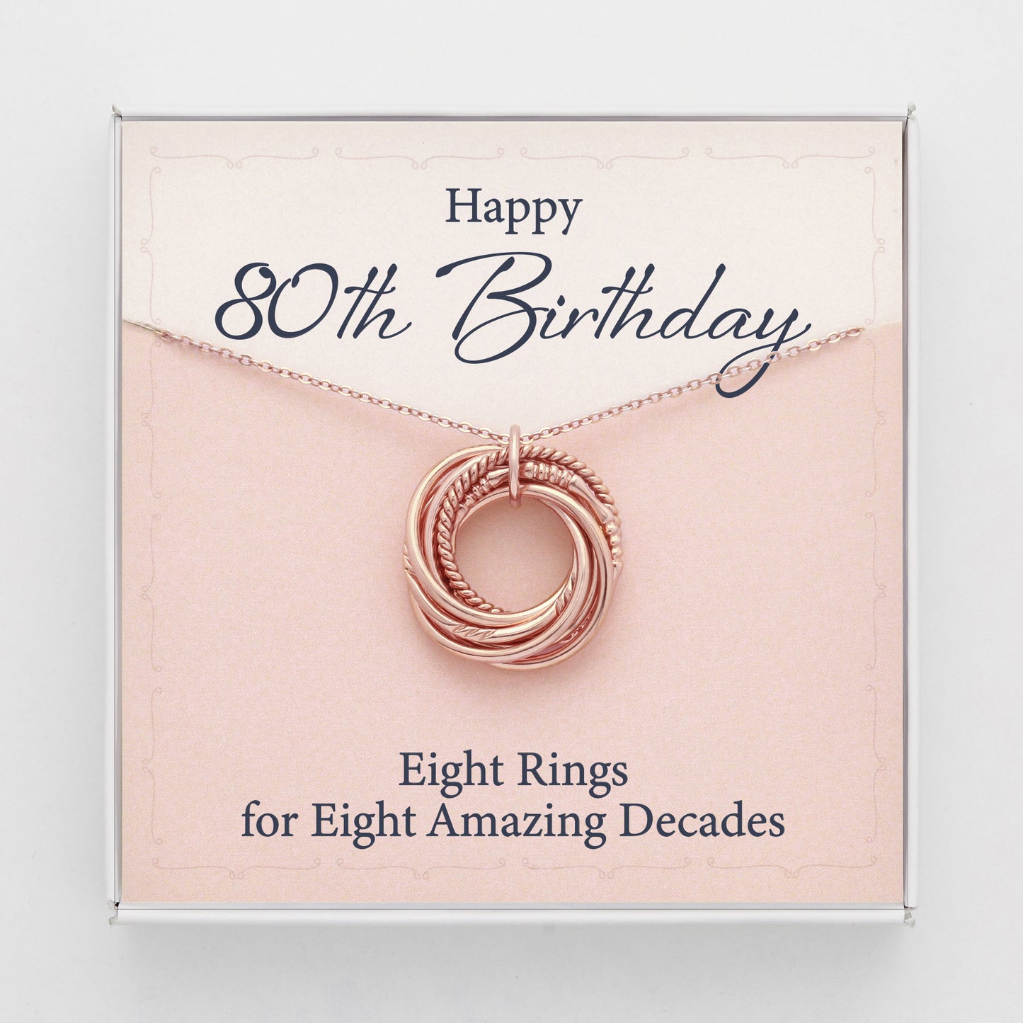 80th Birthday Gift Necklace For Her, 8 Rings 8 Decades