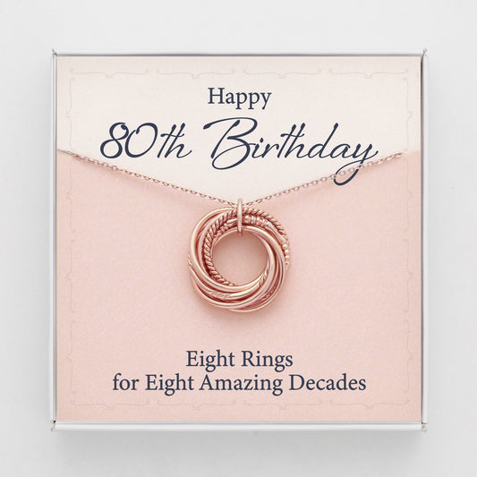 80th Birthday Gift Necklace For Her, 8 Rings 8 Decades