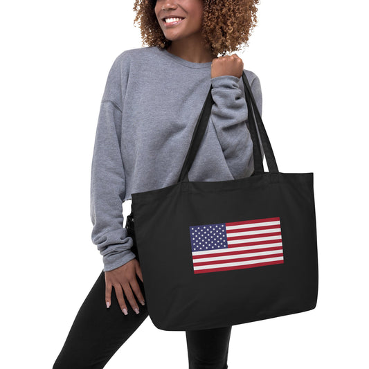 Large Organic Cotton Tote Bag / Stars and Stripes USA Flag Print