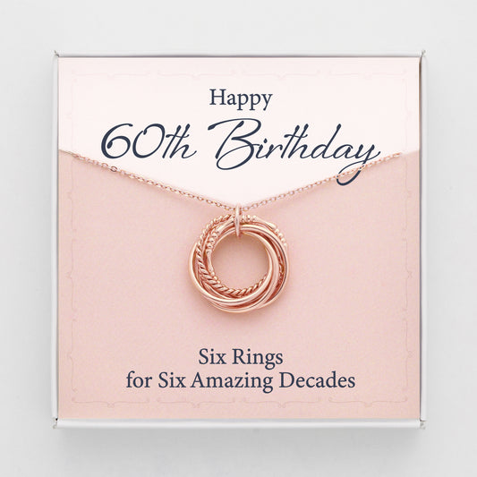 60th Birthday Gift Necklace For Her, 6 Rings 6 Decades