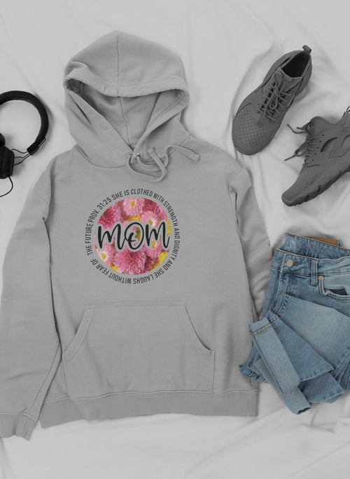 She Is Strong Proverbs Floral Mom Hoodie