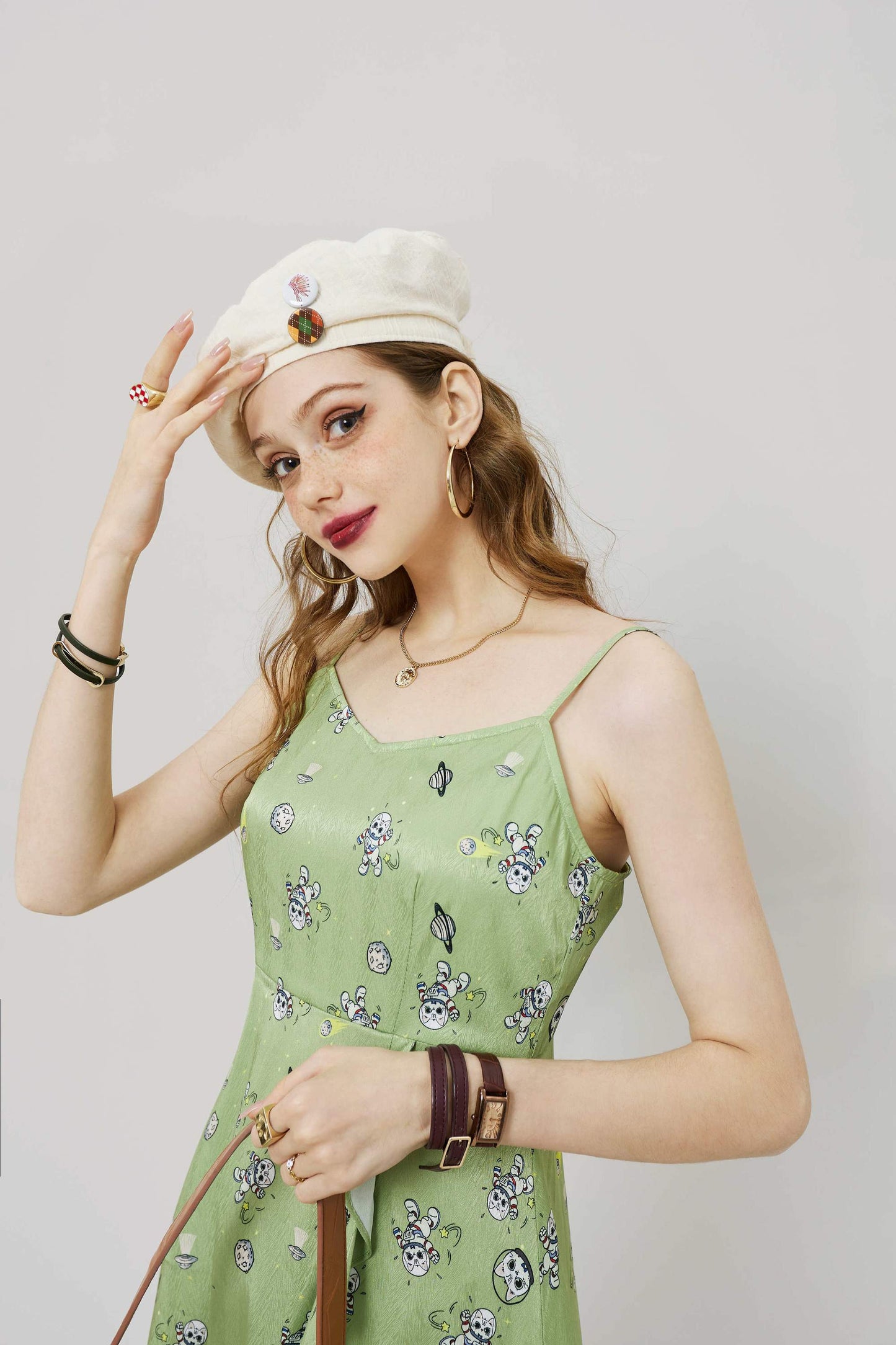 Cartoon Print High Waist Casual Slip Dress