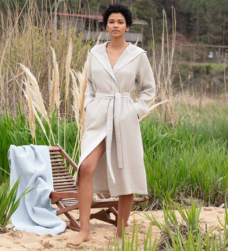 Women's Hooded Turkish Cotton Waffle Robe