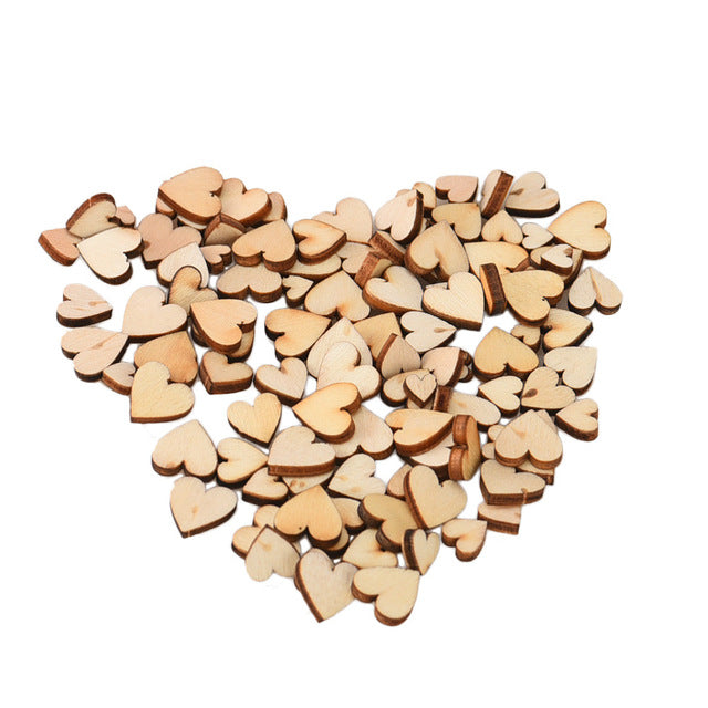 Rustic Wooden Love Hearts Wedding Table Decor- 100pcs