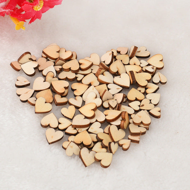 Rustic Wooden Love Hearts Wedding Table Decor- 100pcs