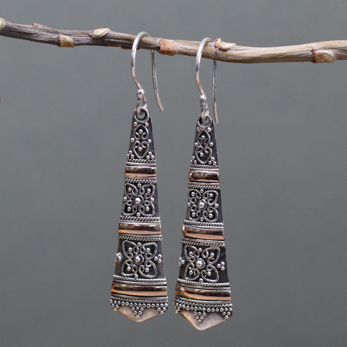 Tribal Drops Silver & 18K Gold Earrings