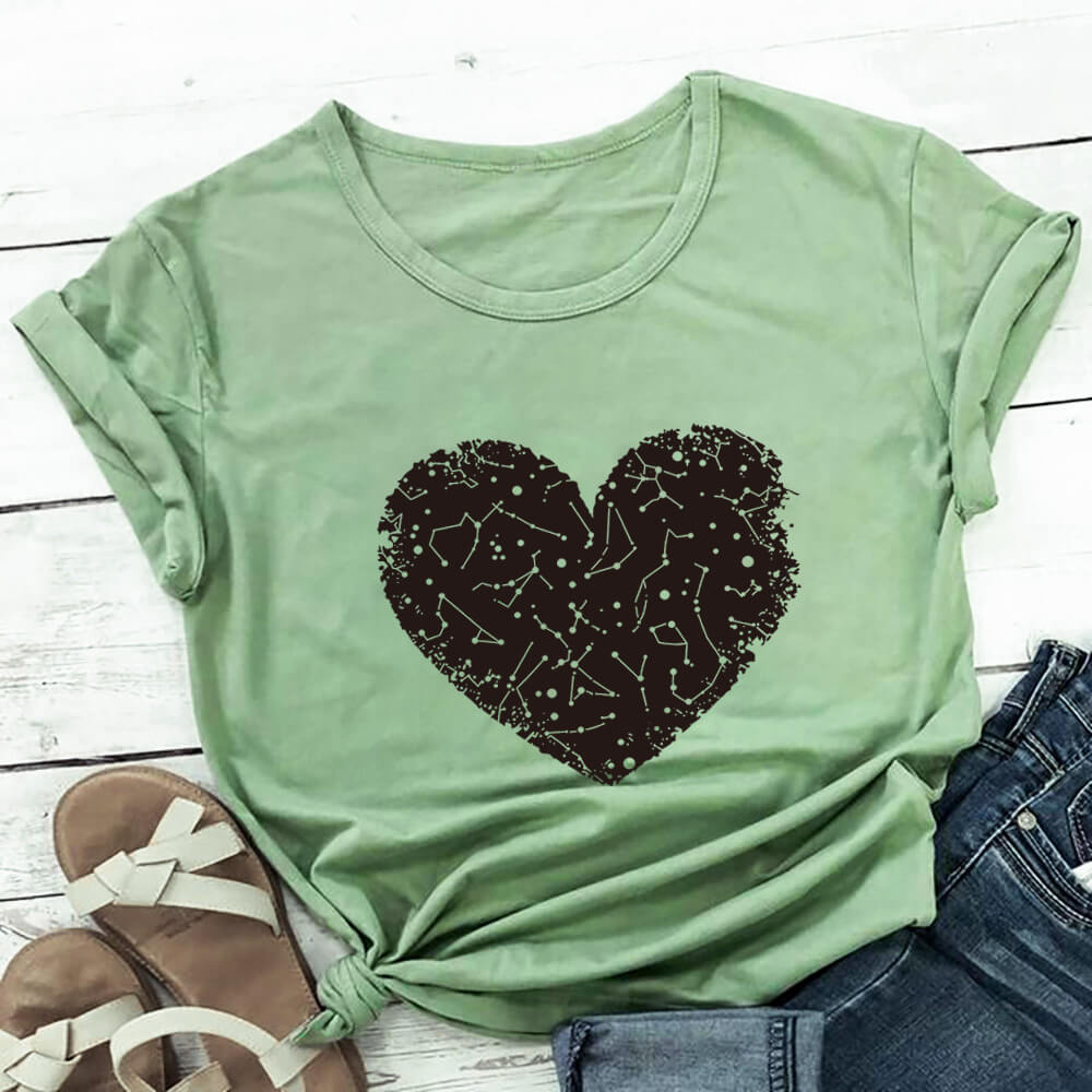 New Heart Constellation Love T-shirt Round Neck