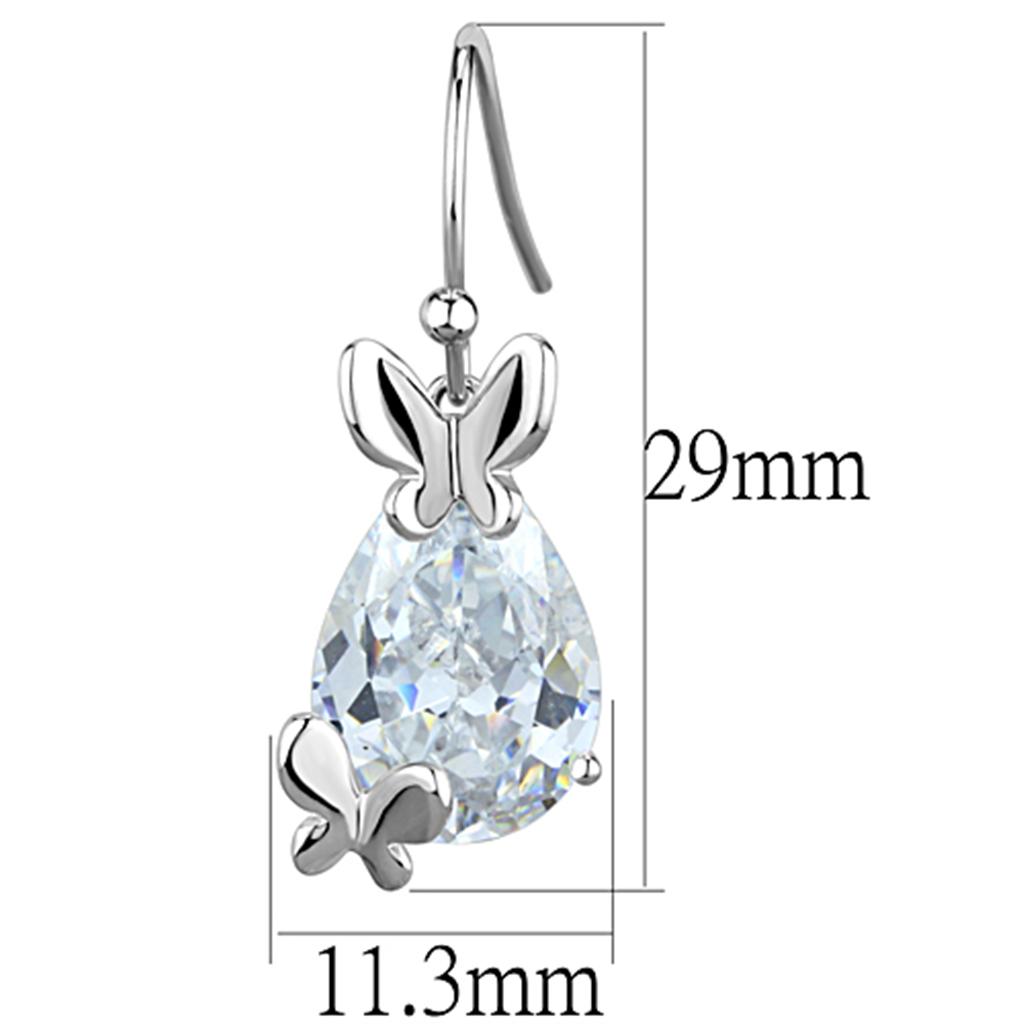 3W622 - Rhodium Brass Earrings with AAA Grade CZ  in Clear