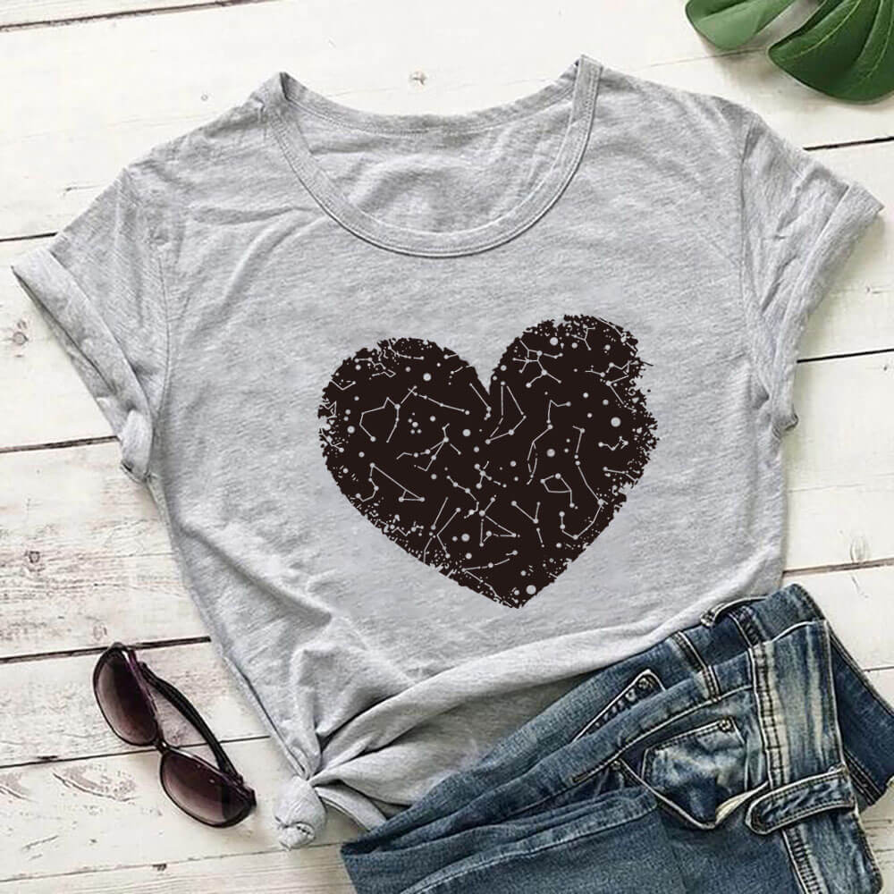 New Heart Constellation Love T-shirt Round Neck