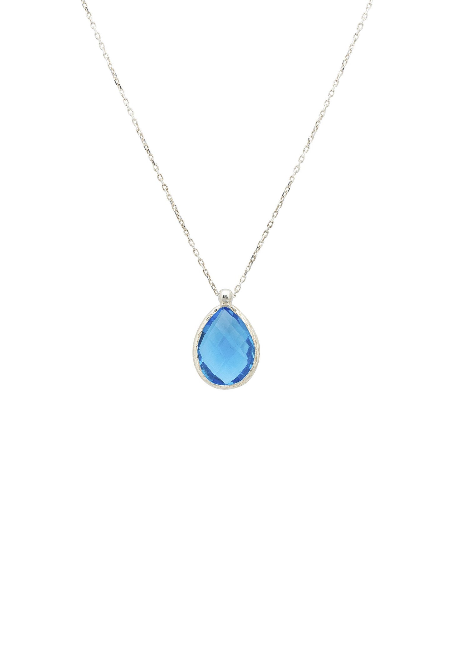 Petite Drop Necklace Silver Blue Topaz Hydro