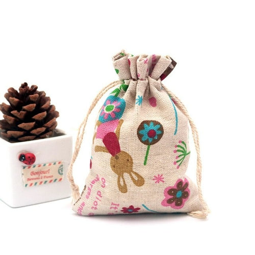 Cotton Printed Linen Gift Bag Drawstring