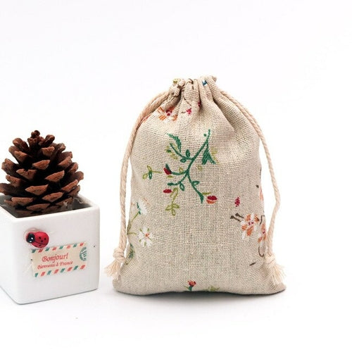 Cotton Printed Linen Gift Bag Drawstring