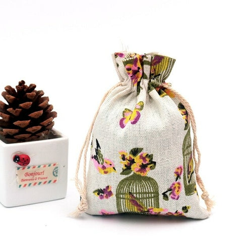 Cotton Printed Linen Gift Bag Drawstring