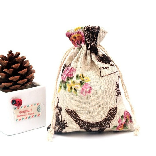 Cotton Printed Linen Gift Bag Drawstring