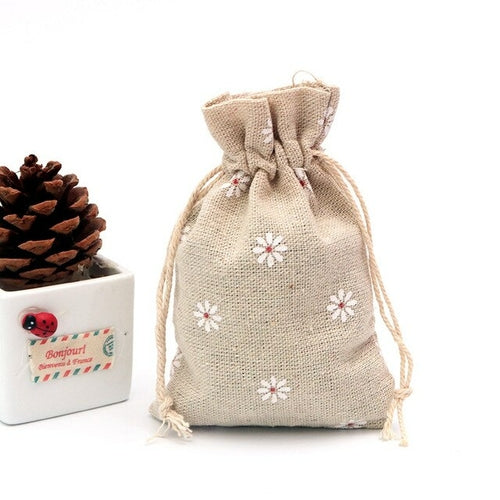 Cotton Printed Linen Gift Bag Drawstring