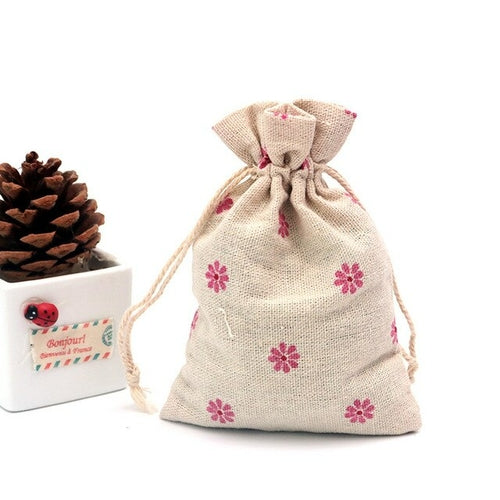 Cotton Printed Linen Gift Bag Drawstring