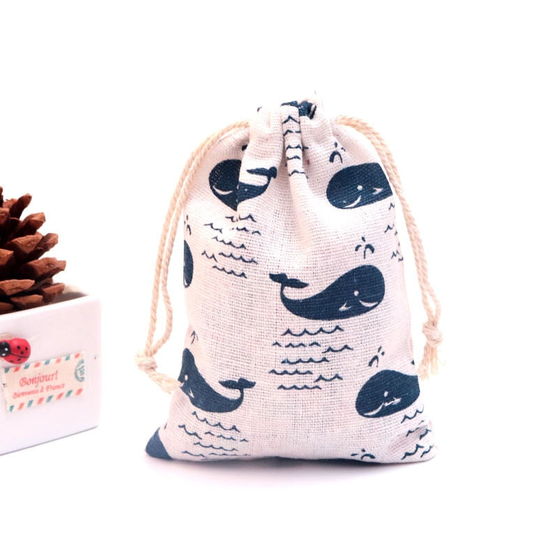 Cotton Printed Linen Gift Bag Drawstring