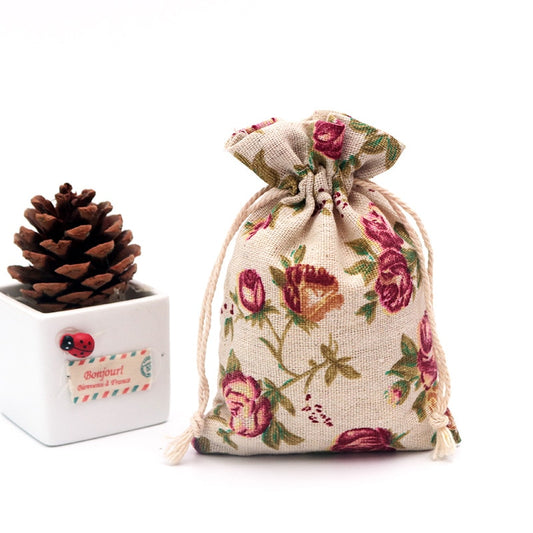 Cotton Printed Linen Gift Bag Drawstring