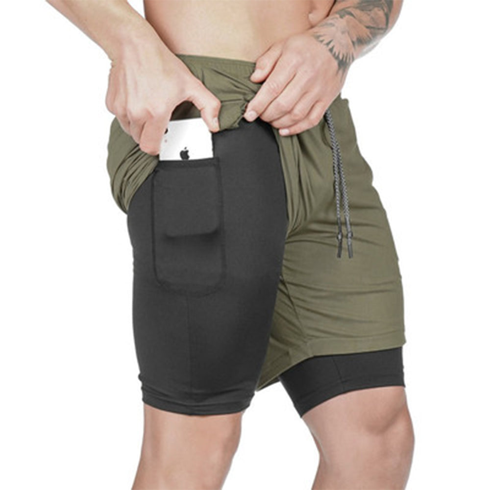 Men's 2 in 1 Running Shorts Gym Workout Quick Dry with Pocket