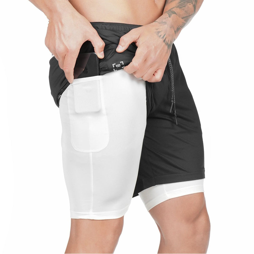 Men's 2 in 1 Running Shorts Gym Workout Quick Dry with Pocket