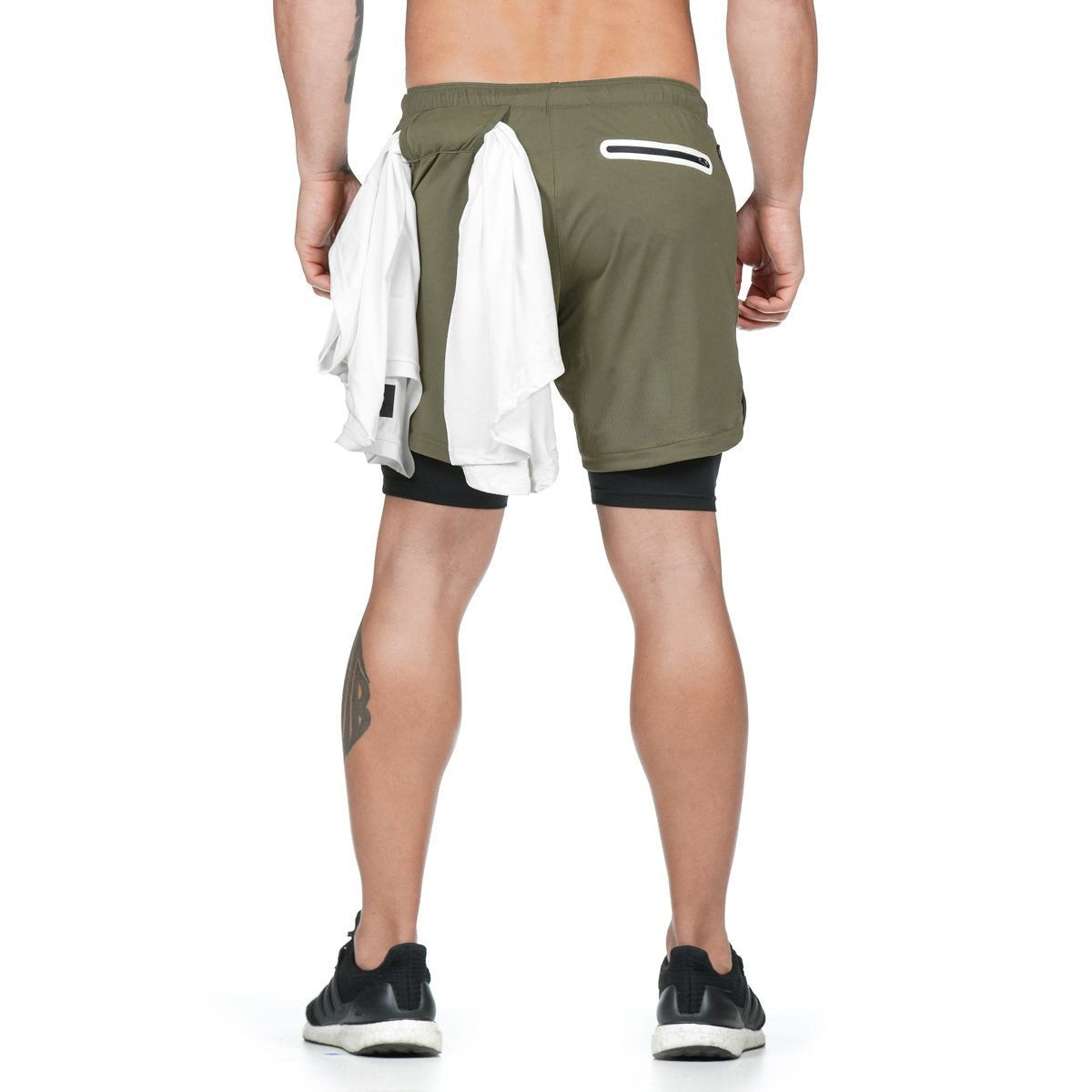 Men's 2 in 1 Running Shorts Gym Workout Quick Dry with Pocket