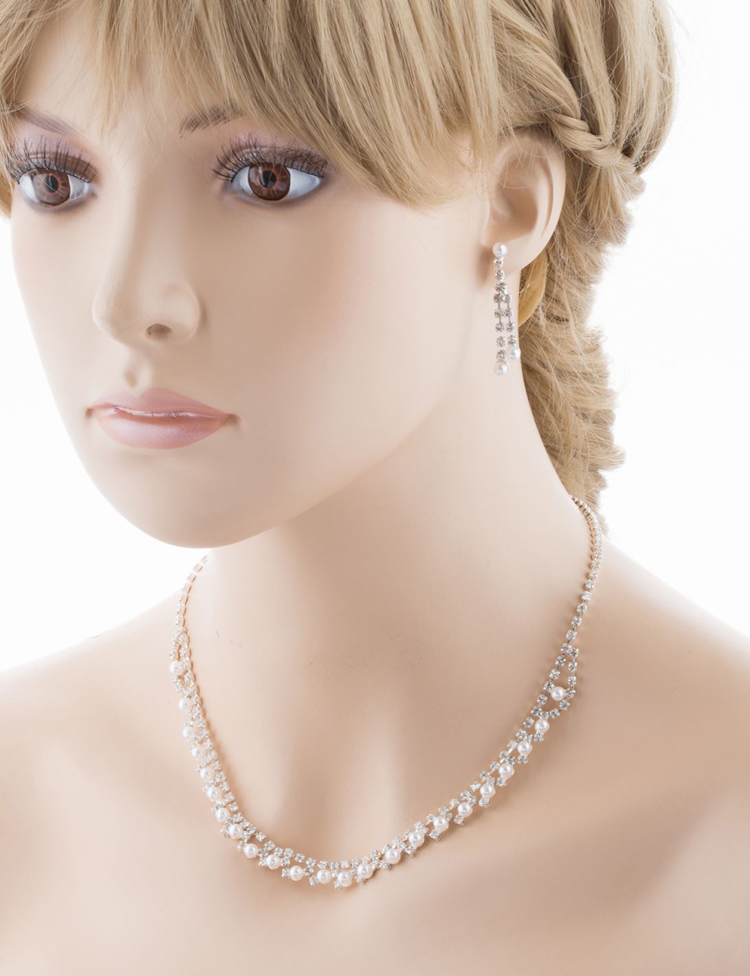 Bridal Wedding Jewelry Set Crystal Rhinestone Pearl