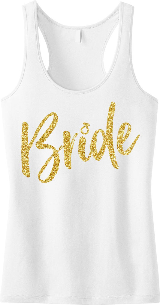 BRIDE Gold Glitter Script Tank Top