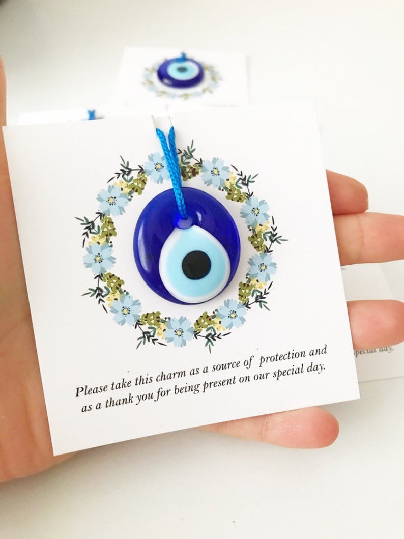 Bulk Greek wedding favors, evil eye with cards