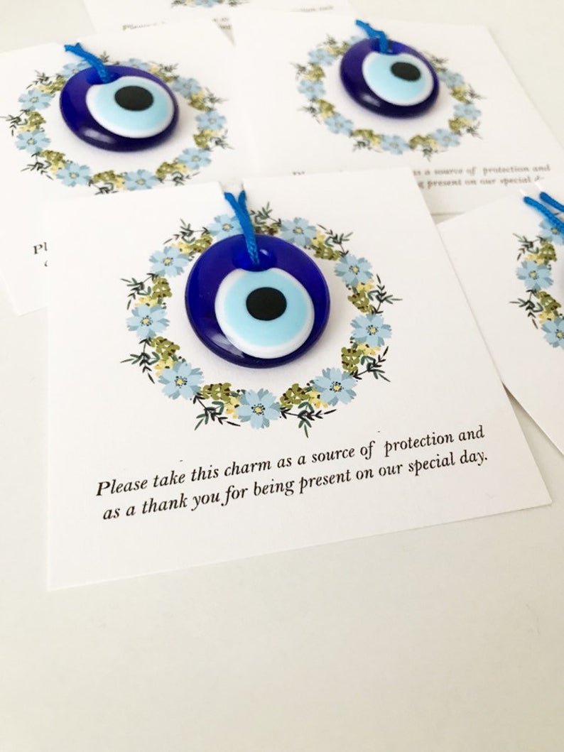 Bulk Greek wedding favors, evil eye with cards