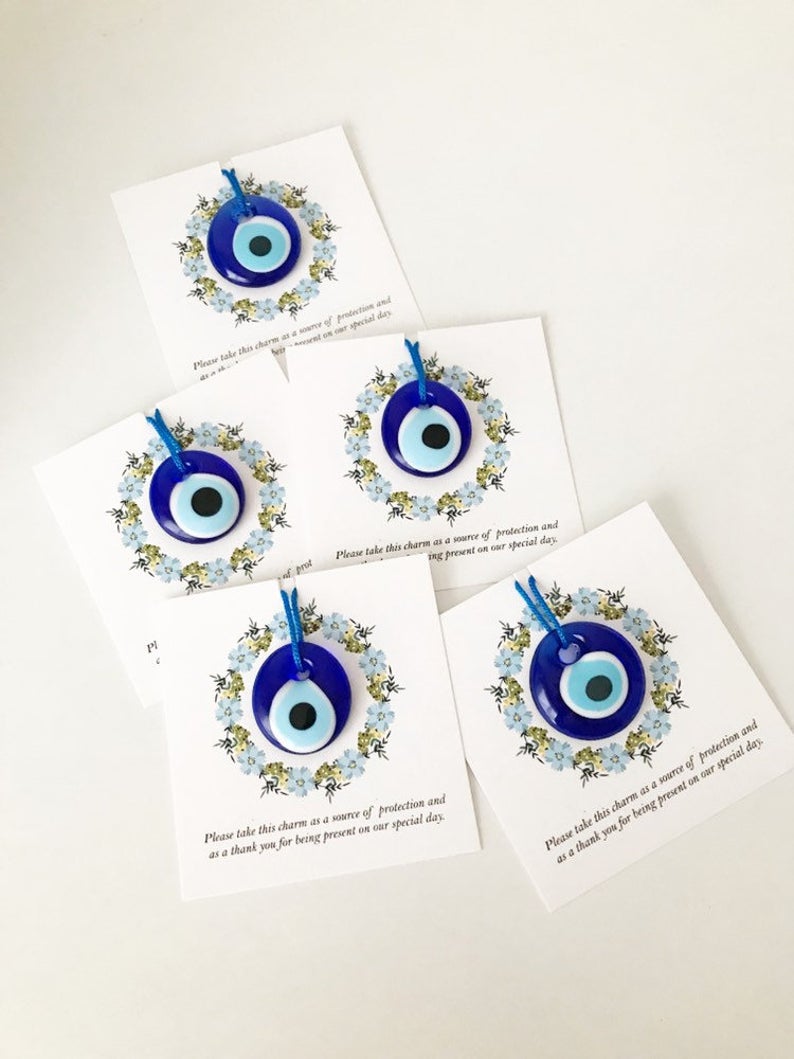 Bulk Greek wedding favors, evil eye with cards