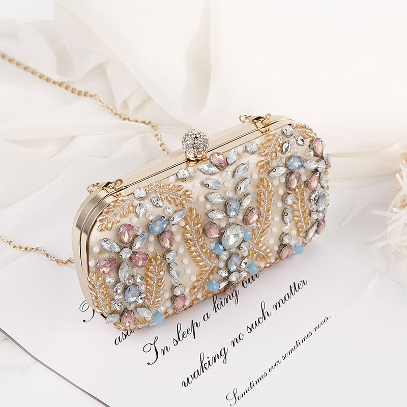 Luxury Rhinestone Crystal Clutch Purse with Chain