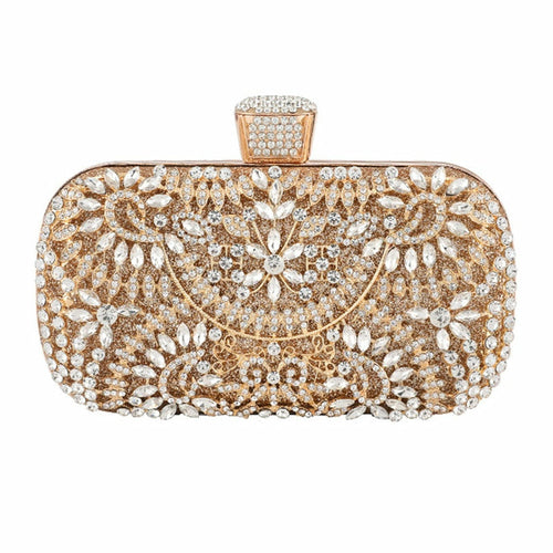 Golden Diamond Evening/Wedding Clutch Purse with Chain