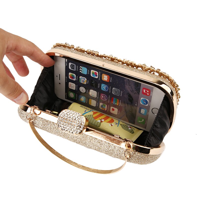 Golden Diamond Evening/Wedding Clutch Purse with Chain