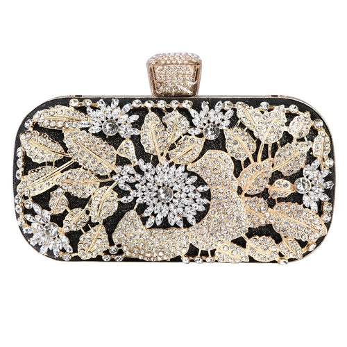 Golden Diamond Evening/Wedding Clutch Purse with Chain