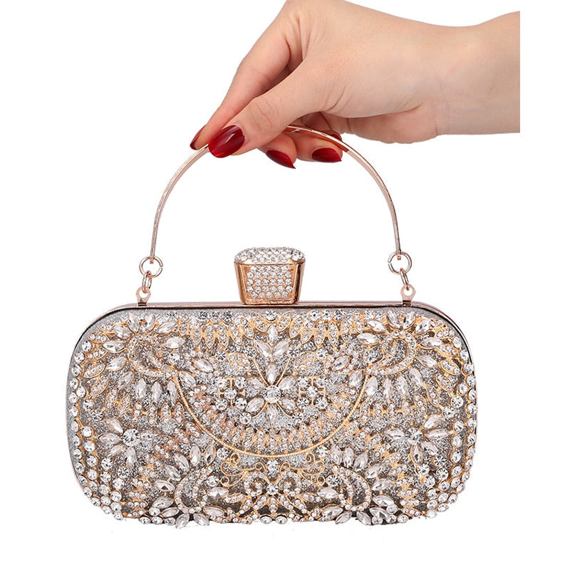 Golden Diamond Evening/Wedding Clutch Purse with Chain