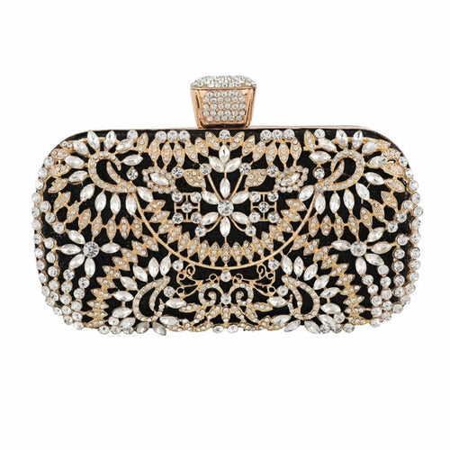 Golden Diamond Evening/Wedding Clutch Purse with Chain