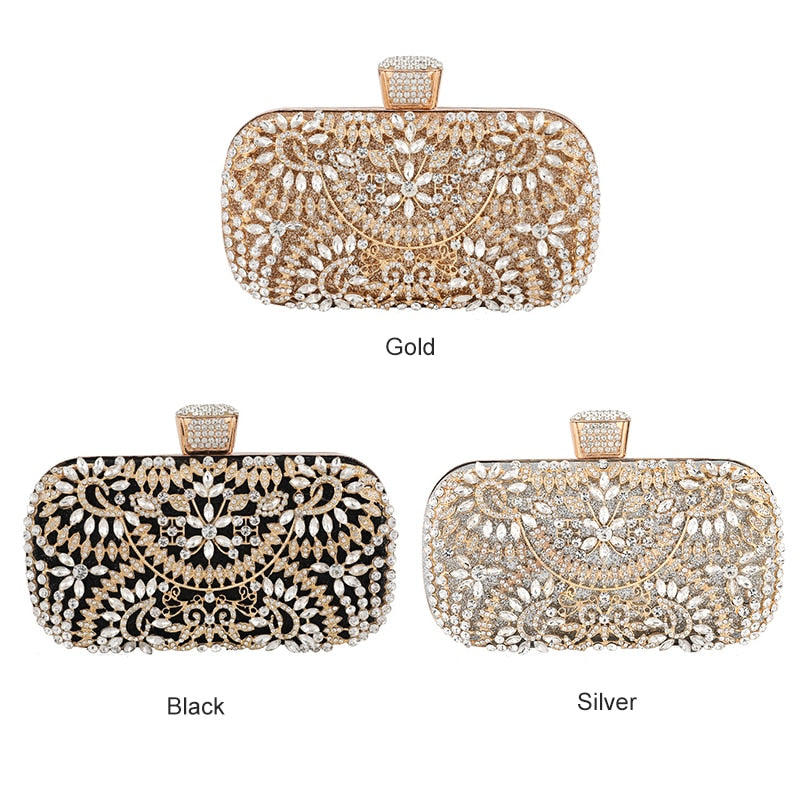 Golden Diamond Evening/Wedding Clutch Purse with Chain