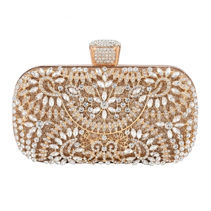 Golden Diamond Evening/Wedding Clutch Purse with Chain