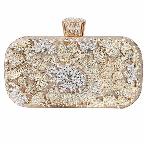 Golden Diamond Evening/Wedding Clutch Purse with Chain