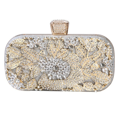 Golden Diamond Evening/Wedding Clutch Purse with Chain