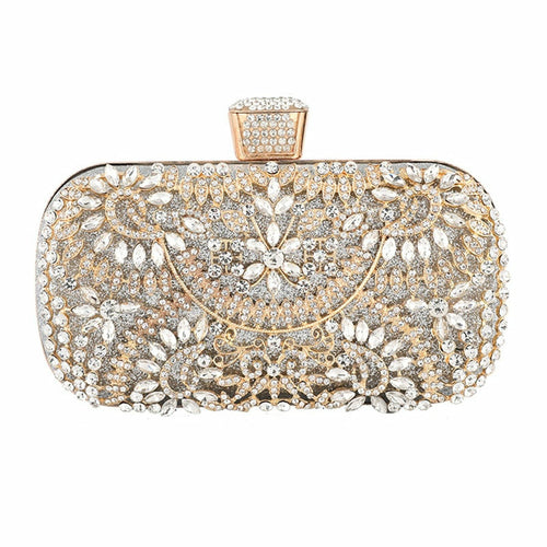 Golden Diamond Evening/Wedding Clutch Purse with Chain