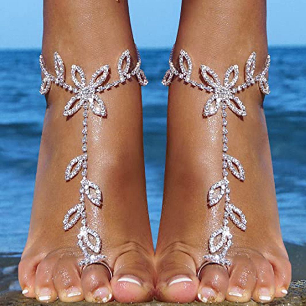 Anklet Beach Wedding Jewelry with Rhinestone Toe Ring